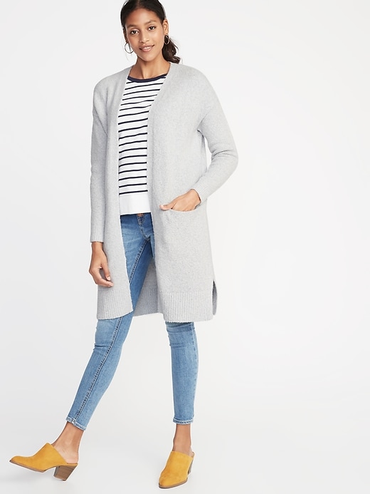 Image number 1 showing, Super-Long Open-Front Heavyweight Sweater for Women