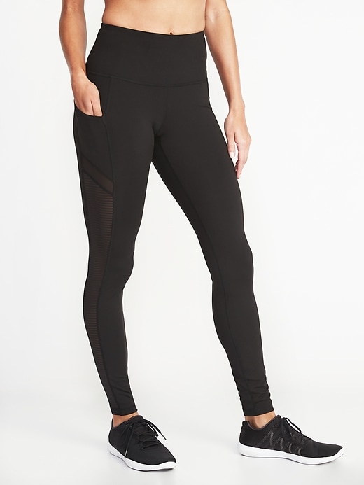 View large product image 1 of 3. High-Rise Side-Pocket Mesh-Trim Compression Leggings for Women