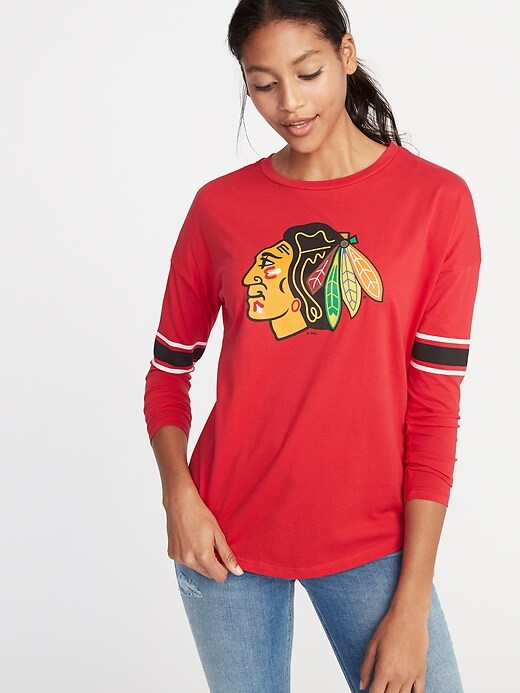 View large product image 1 of 1. NHL&#174 Team Sleeve-Stripe Tee for Women