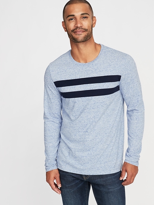 View large product image 1 of 1. Pieced Chest-Stripe Crew-Neck Tee