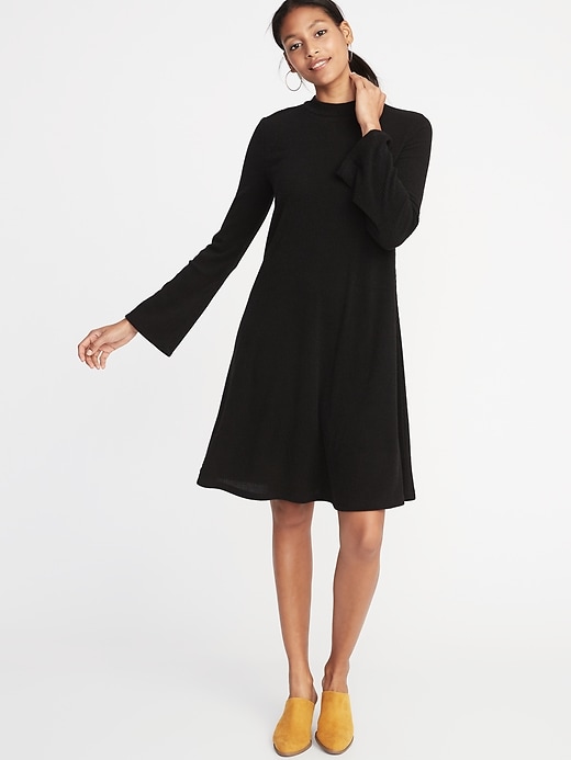 View large product image 1 of 1. Mock-Neck Rib-Knit Swing Dress for Women
