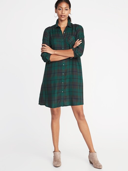 View large product image 1 of 2. Plaid Swing Shirt Dress for Women