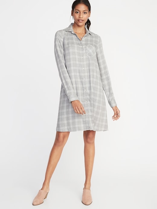 View large product image 1 of 1. Plaid Swing Shirt Dress for Women