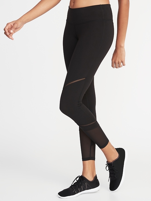 View large product image 1 of 1. Mid-Rise Mesh-Trim 7/8-Length Leggings for Women