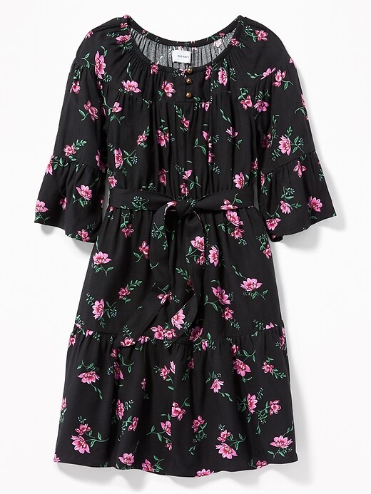 View large product image 1 of 3. Tie-Belt Floral Dress for Girls