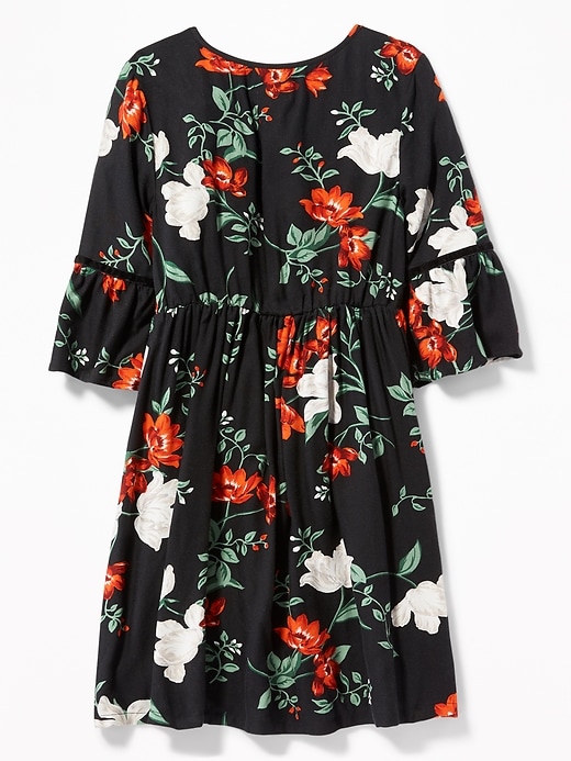 View large product image 2 of 3. Waist-Defined Floral Pintuck Dress for Girls
