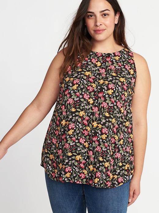 View large product image 1 of 1. High-Neck Plus-Size Floral Swing Top