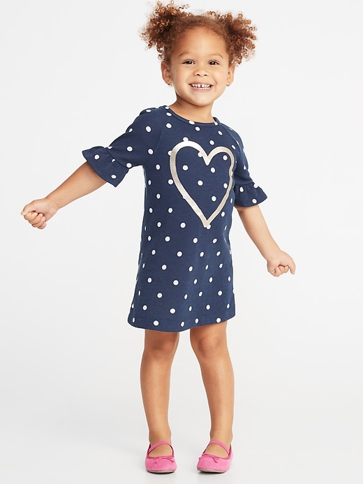 View large product image 1 of 3. French Terry Ruffle-Sleeve Shift Dress for Toddler Girls