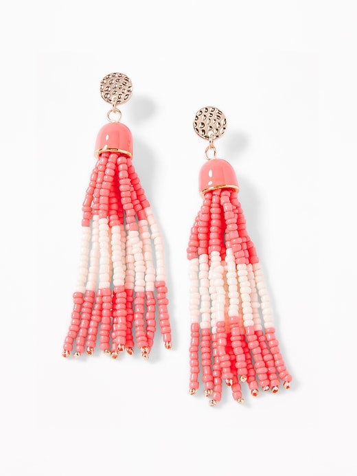 View large product image 1 of 2. Beaded-Tassel Drop Earrings for Women