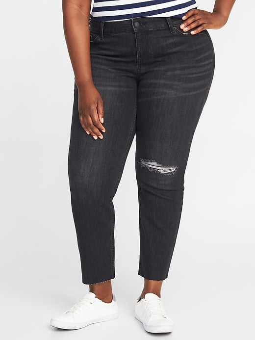 View large product image 1 of 2. High-Rise Power Slim Straight Plus-Size Jeans
