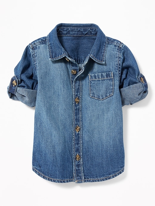 View large product image 1 of 2. Roll-Sleeve Denim Pocket Shirt for Baby