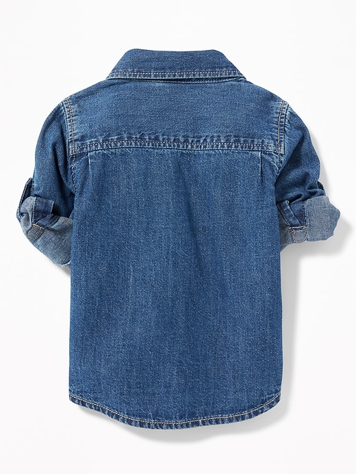 View large product image 2 of 2. Roll-Sleeve Denim Pocket Shirt for Baby