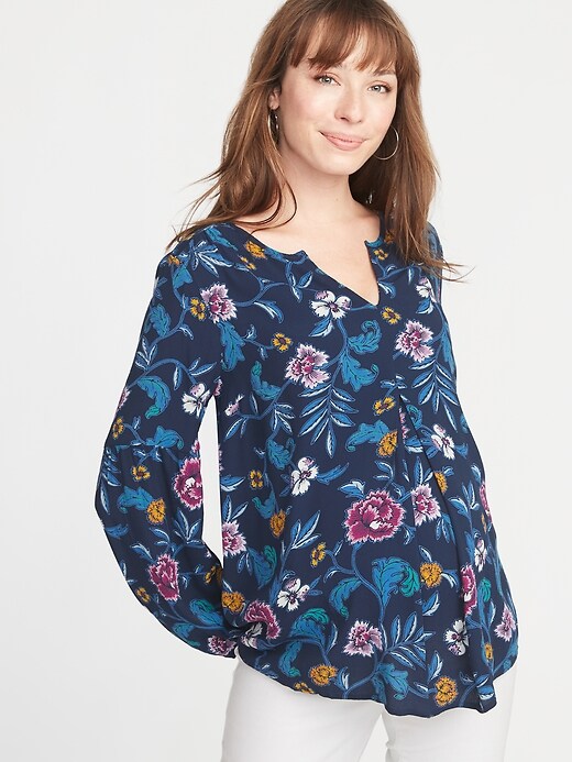 Image number 1 showing, Maternity Floral-Print Crepe Blouse