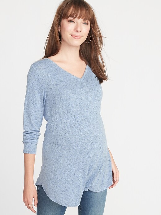 View large product image 1 of 1. Maternity Plush-Knit Waist-Defined Tunic