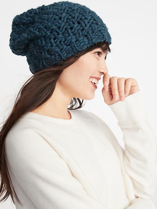 View large product image 1 of 2. Textured Basket-Weave Beanie for Women
