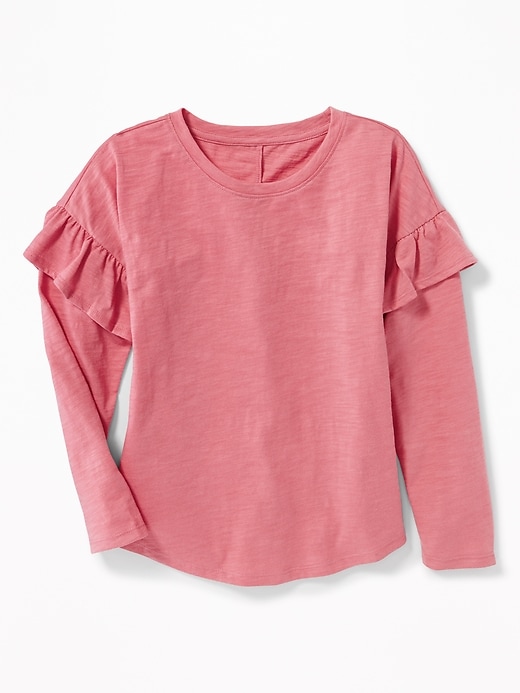 View large product image 1 of 3. Ruffle-Trim Slub-Knit Top for Girls