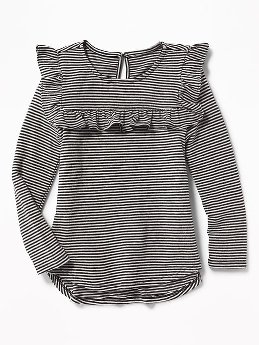 View large product image 1 of 3. Striped Plush-Knit Ruffle-Yoke Top for Girls