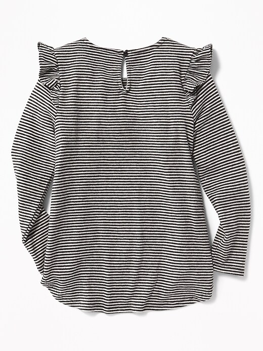 View large product image 2 of 3. Striped Plush-Knit Ruffle-Yoke Top for Girls