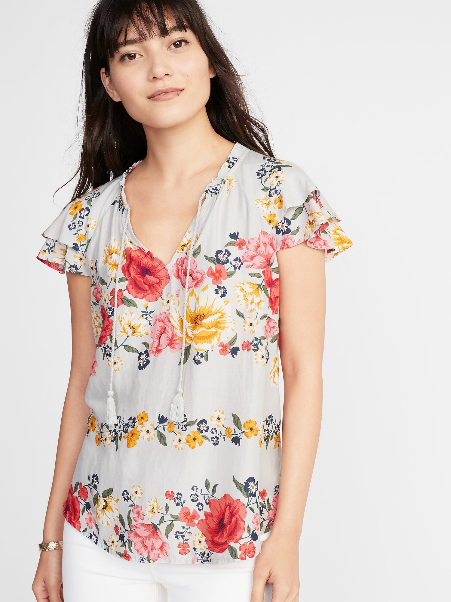 Relaxed Lightweight Ruffle-Trim Top for Women | Old Navy