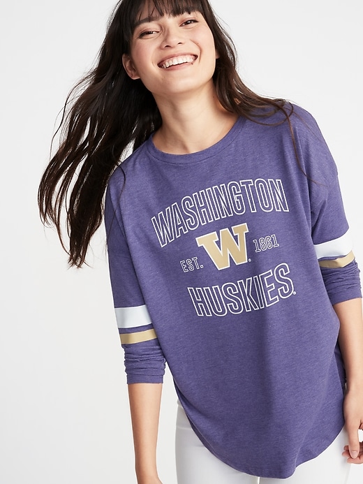 View large product image 1 of 1. College-Team Graphic Drop-Shoulder Tee for Women
