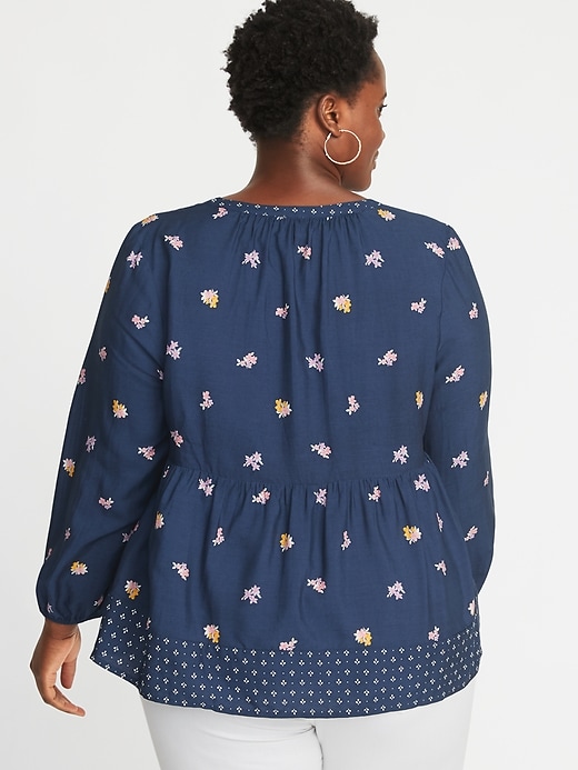 Image number 2 showing, Mixed-Print Plus-Size Poet-Sleeve Blouse