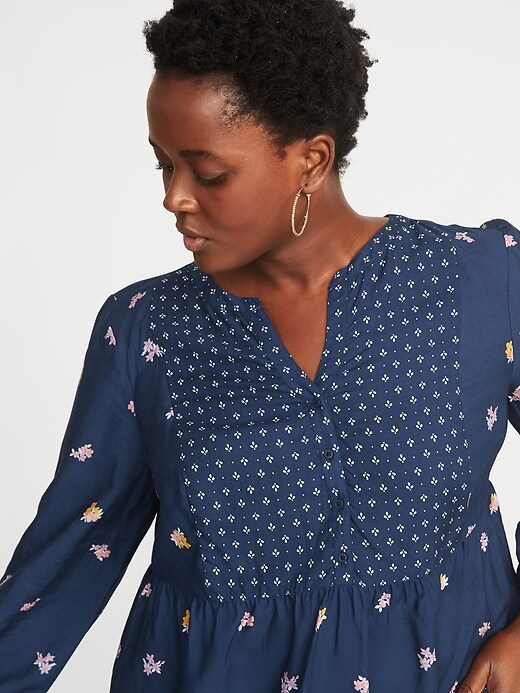 Image number 4 showing, Mixed-Print Plus-Size Poet-Sleeve Blouse