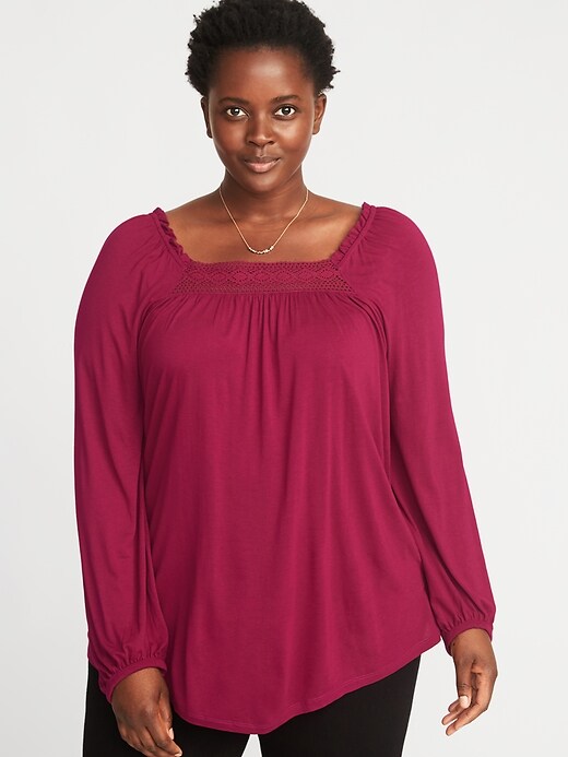 Image number 1 showing, Relaxed Plus-Size Crochet-Trim Top