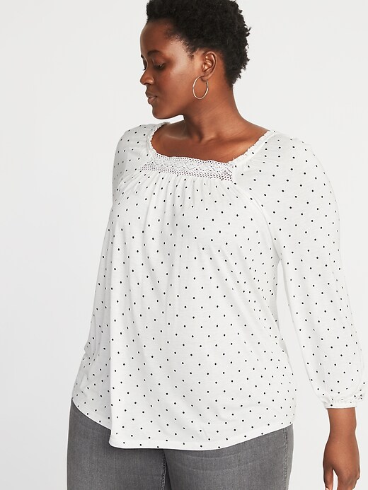 View large product image 1 of 1. Relaxed Plus-Size Crochet-Trim Top
