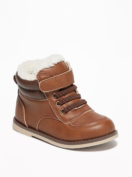 View large product image 1 of 4. Faux-Leather Sherpa-Lined Hiking Boots For Toddler Boys