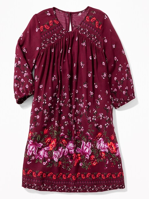 View large product image 1 of 3. Floral-Print 3/4-Sleeve Swing Dress for Girls