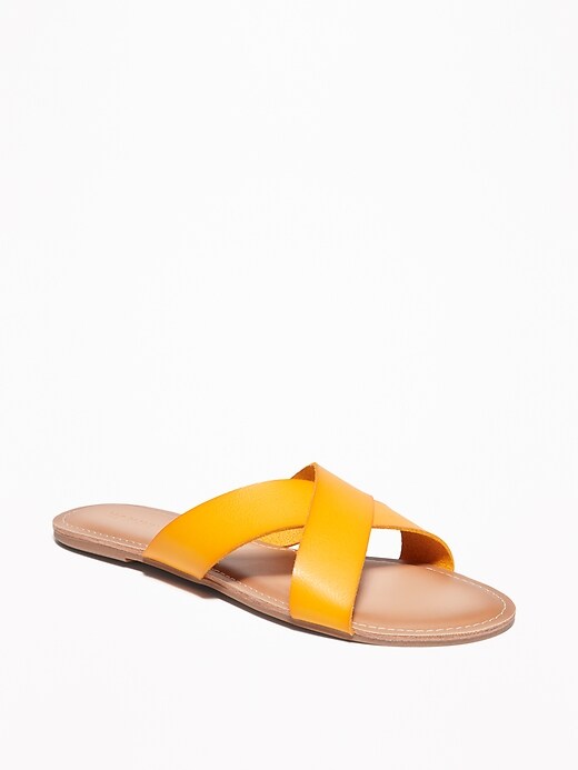 Faux-Leather Cross-Strap Slide Sandals for Women | Old Navy