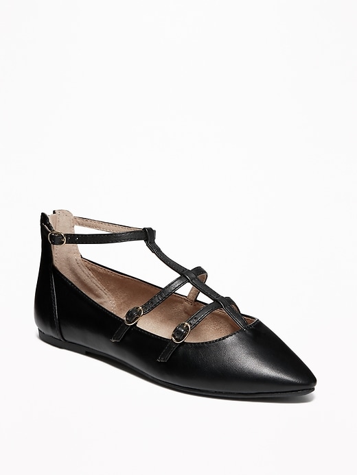 Image number 1 showing, T-Strap Pointed-Toe Ballet Flats for Women