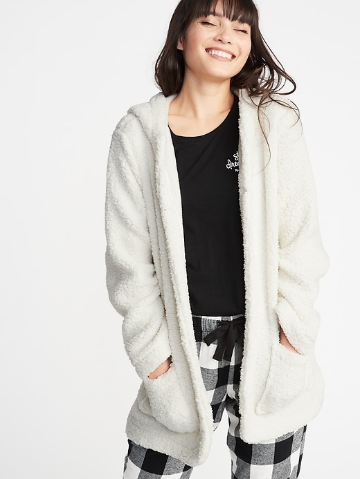 Hooded Open-Front Sherpa Sweater for Women | Old Navy