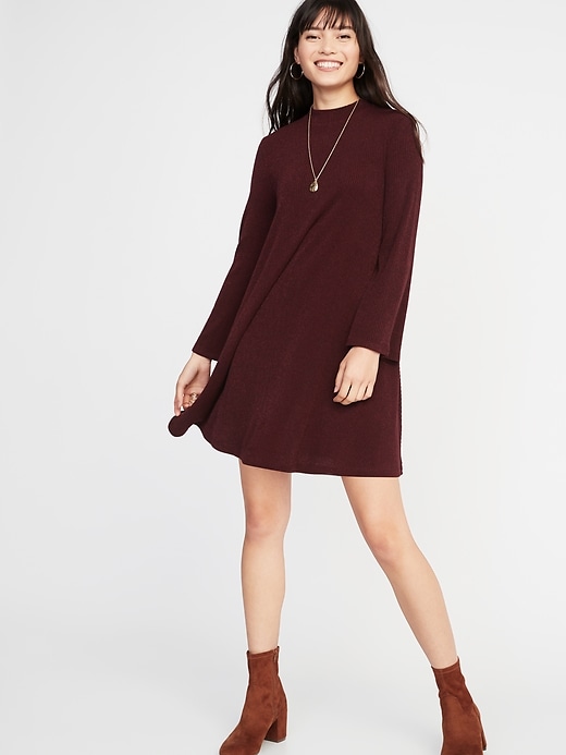 View large product image 1 of 2. Mock-Neck Rib-Knit Swing Dress for Women
