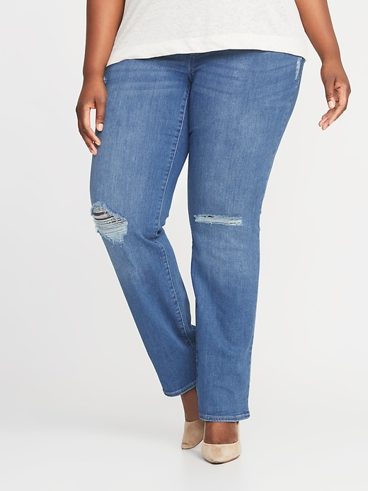 Image number 1 showing, High-Waisted Plus-Size Pull-On Boot-Cut Jeans