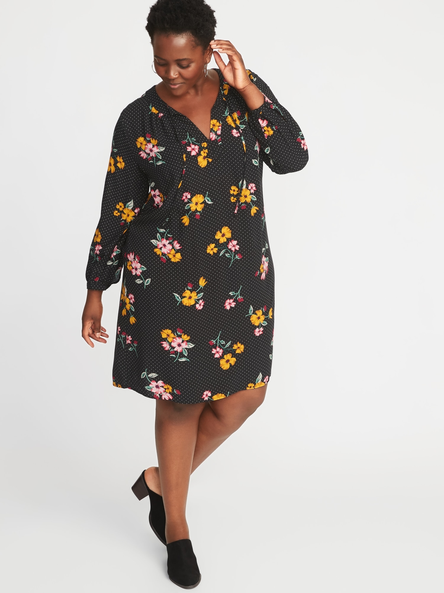 Printed Tie-Neck Plus-Size Swing Dress | Old Navy
