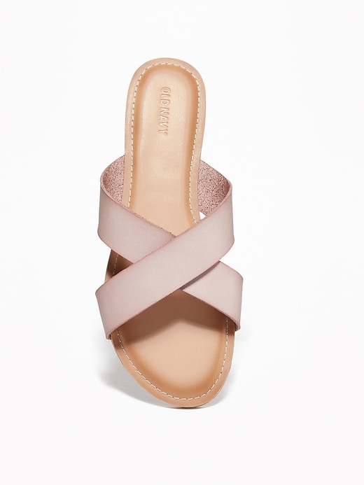 Faux-Leather Cross-Strap Slide Sandals for Women | Old Navy