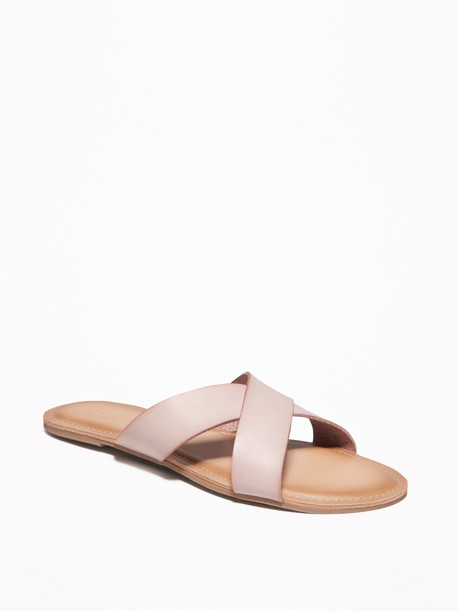 Faux-Leather Cross-Strap Slide Sandals for Women | Old Navy