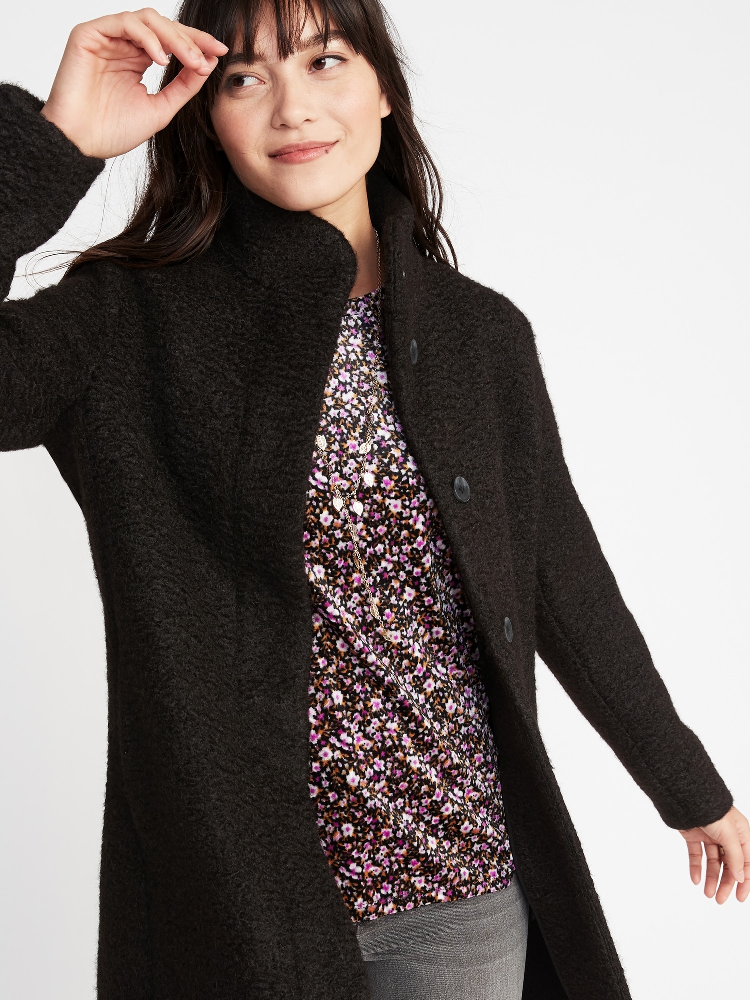 Mock neck boucle sale coat old navy