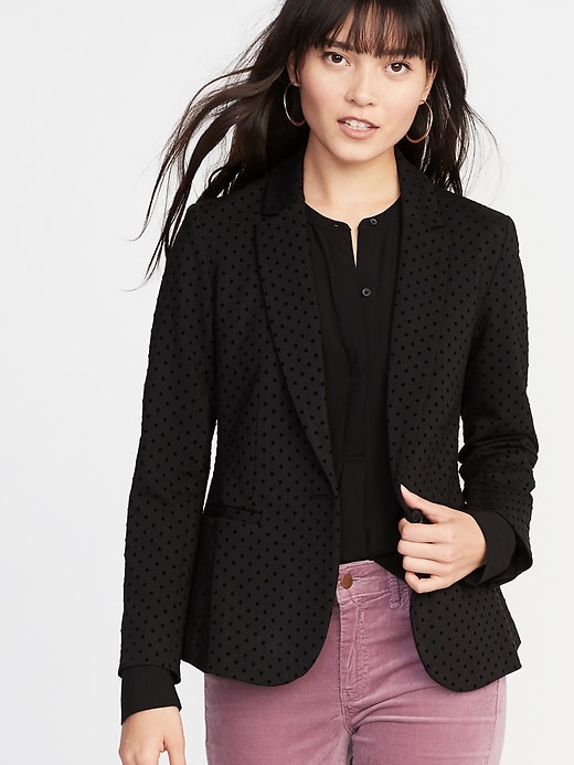 Image number 4 showing, Ponte-Knit Flocked-Dot Blazer for Women