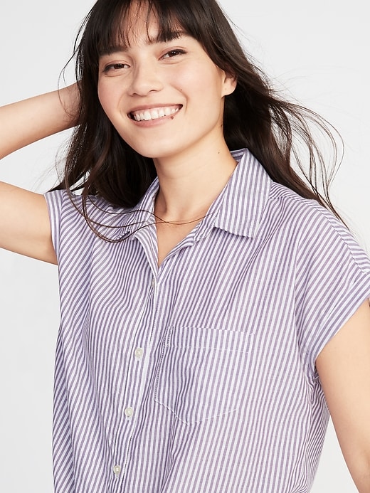 Image number 4 showing, Relaxed Tie-Hem Button-Front Striped Shirt for Women