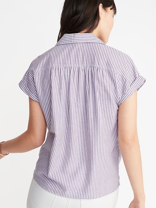 Image number 2 showing, Relaxed Tie-Hem Button-Front Striped Shirt for Women
