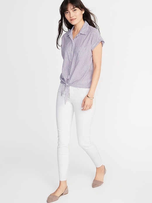 Image number 3 showing, Relaxed Tie-Hem Button-Front Striped Shirt for Women