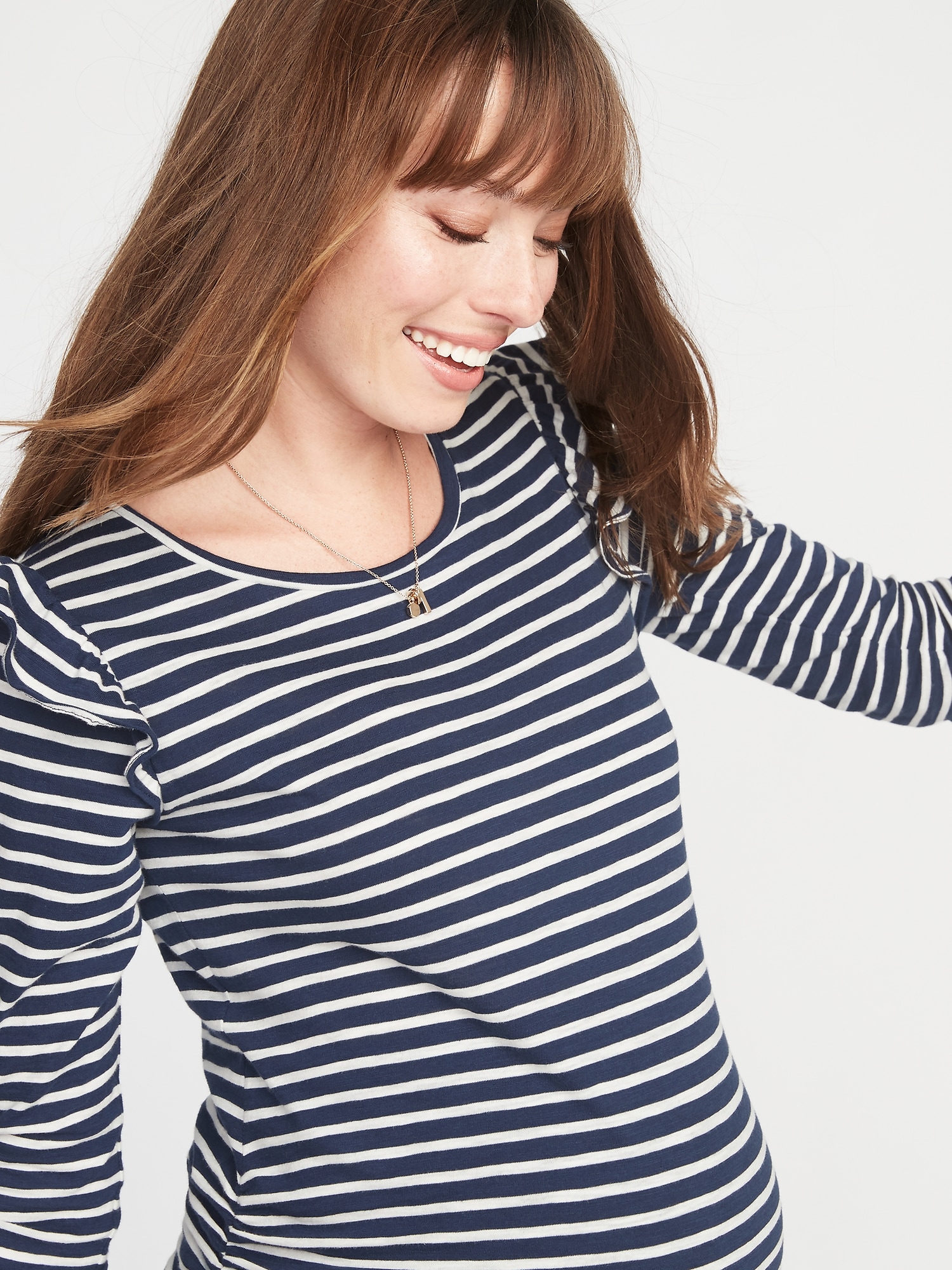 Maternity Patterned Ruffle-Shoulder Top | Old Navy