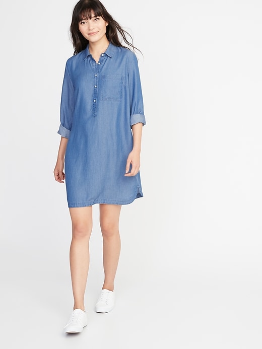 View large product image 1 of 2. Tencel&#174 Chambray Shirt Dress for Women