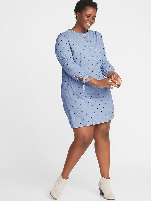 Image number 1 showing, Plus-Size Tie-Sleeve Shirt Dress