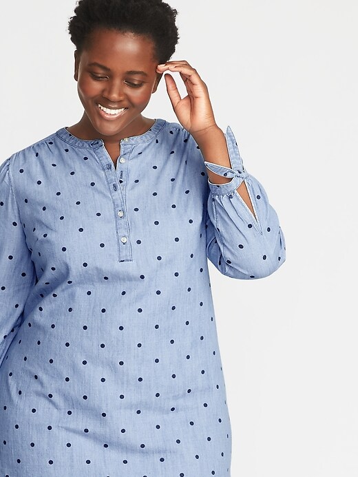 Image number 4 showing, Plus-Size Tie-Sleeve Shirt Dress