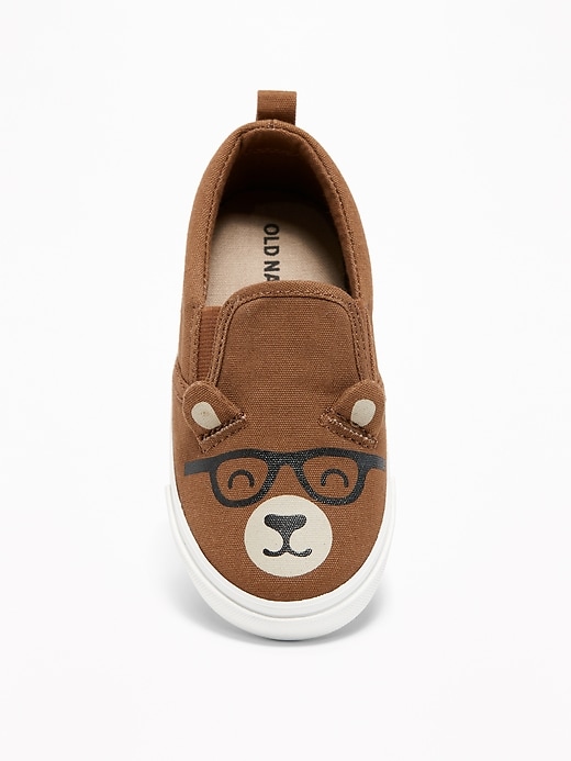 View large product image 1 of 4. Bear-Graphic Canvas Slip-Ons For Toddler Boys