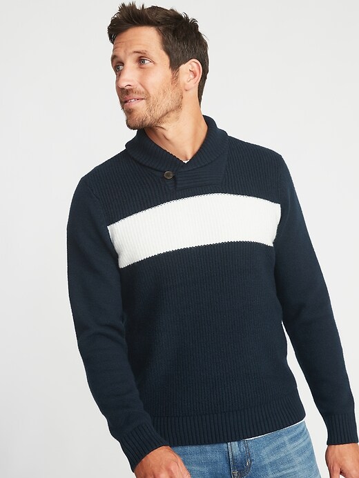 Image number 1 showing, Shawl-Collar Chest-Stripe Sweater