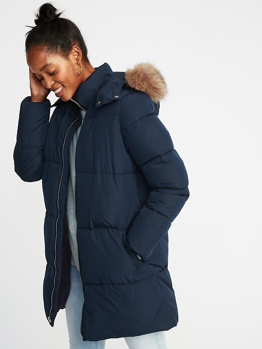 View large product image 1 of 1. Hooded Frost-Free Long Puffer Jacket for Women